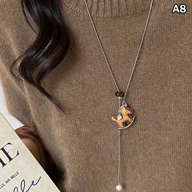 Cartoon-Pferde-Anhänger-Halsketten Für Frauen Damen Pullover-Ketten Verstellbare Lange Seilkette Tägliche Passende Accessoires
