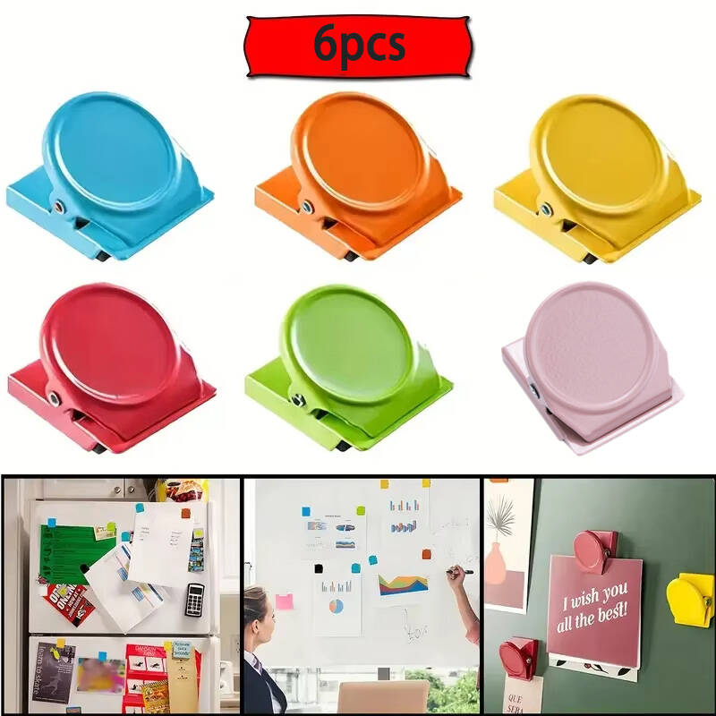 6PCS Magnetic Clips for Office & Fridge - Colorful Document & Photo Organizer, Home/Kitchen Use, Ideal Christmas Gift