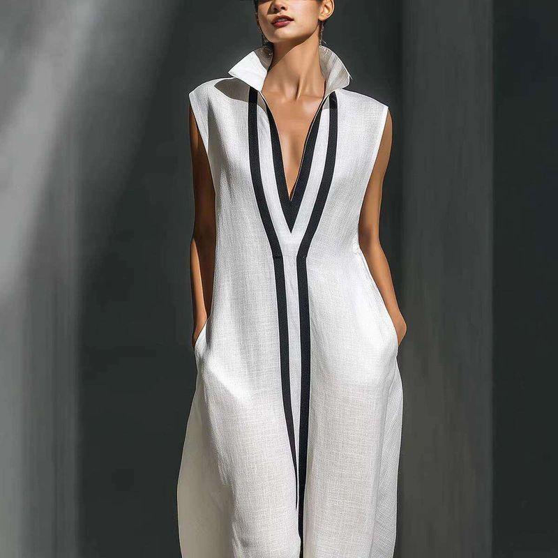 Summer New Sleeveless Slim Fit Stand up Collar Dress