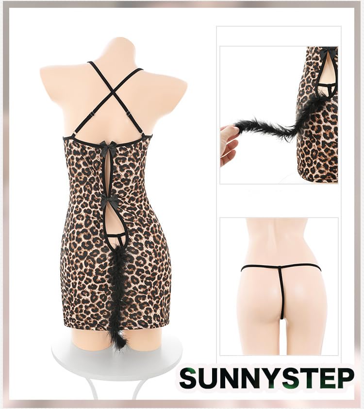 SUNNYSTEP Leopard Print Cat Cosplay Costume, Plus Sizes S-6L, Animal Camisole, Sexy Dress, Tight Mini Dress, Club Dress, Bodycon Dress, Mini Skirt, Ca