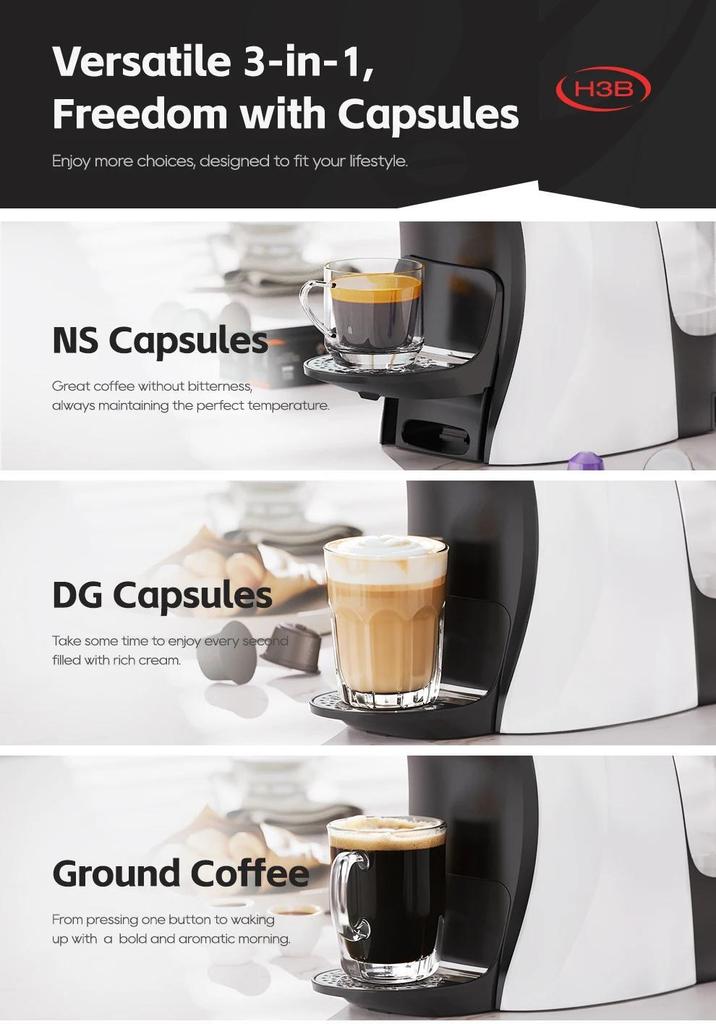HiBREW Multifunctional 3 In 1 Multiple Capsule Coffee Maker Full Automatic With Hot & Cold Mode 19Bar