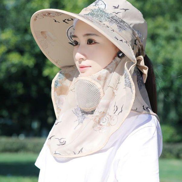 Lightweight Breathable Hat, Ice Silk Cotton Hemp Sunscreen Sun Hat, Anti-ultraviolet Hat, Can Leak The Ponytail Sunscreen Mask Neck Guard As A Whole