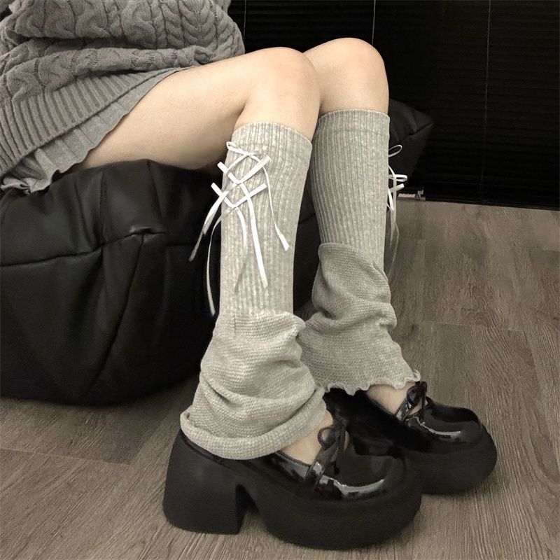 Girl's Bowknot Leg Warmers Autumn Winter Y2K Hot Girl Slouch Socks Cuffed Design Calf Sleeves