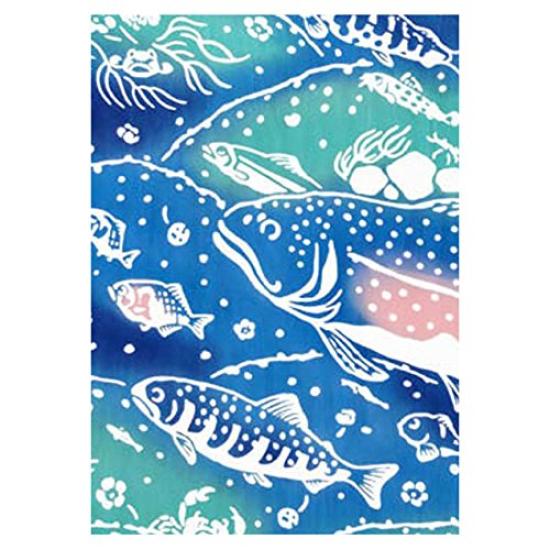 Todaya Shoten Rienzome Tenugui River Fish Design 788 (hand towel) -