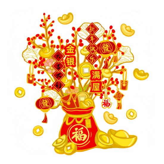 Yousheng 2 Sheets 2026 Money Tree Window Cling Waterproof PVC New Year Static Glass Sticker Home Office Room Spring Festival Decoration Decal