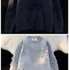 Men's Autumn/Winter Retro Ripped Knit Sweater - Round Neck, Thickened Pullover, Trendy American & Japanese Style