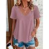 Women's Fashion Blouses Summer Ruffles Loose Hollow Out Tops Casual Solid Colors Wave V-Neck Short Sleeve White Shirts Lady