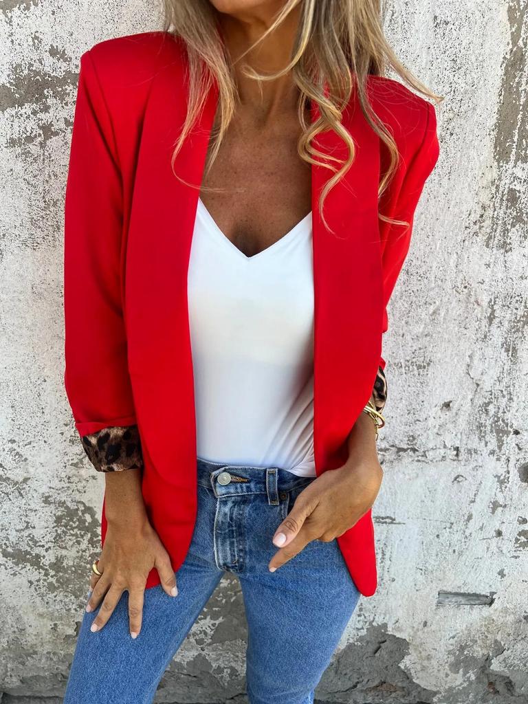 Autumn 2025 Color Block Leopard Lapel Fashion Jacket