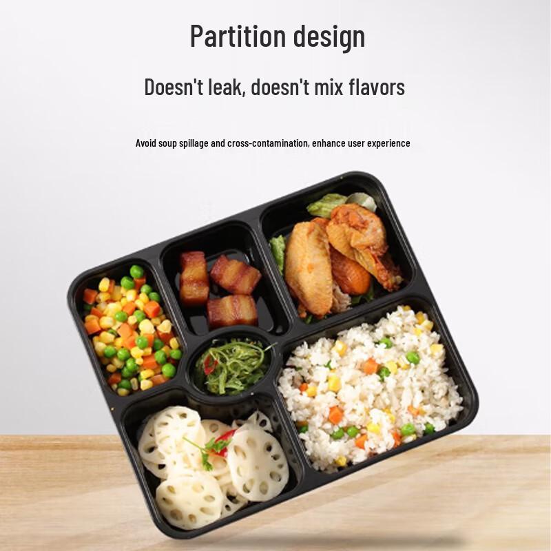 Disposable 6-Compartment Rectangular Lunch Boxes