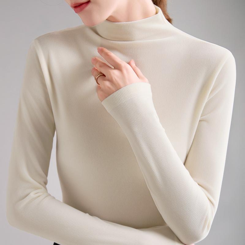 Semi-turtleneck Golden Velvet Top Women's Noble and Foreign Interior 2025 Autumn and Winter New Women's High-end Bottoming Shirt