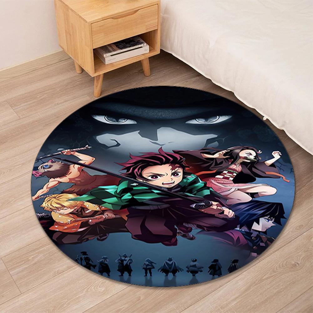 Demon Slayer Printed Round Rug Carpet Chair Rug Area Rug Entryway Doormats,for Office Chair Living Room Bedroom Kitchen Room.