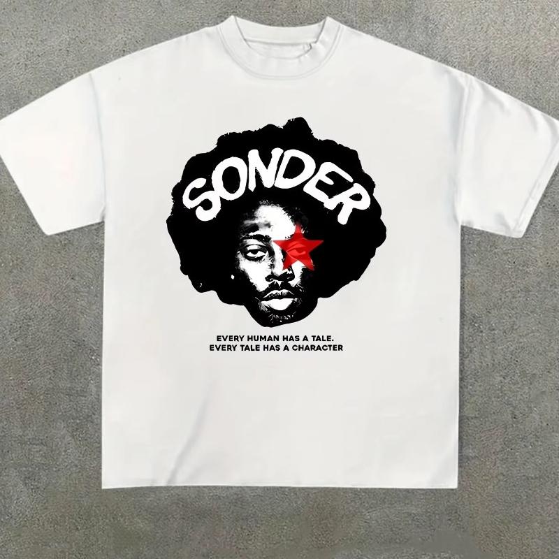 

SONDER Pattern Print T-shirtunisex Summer Short-sleeved T-shirt with Bold Every Man Has A Character Esign Casual Oversize Top 4XL