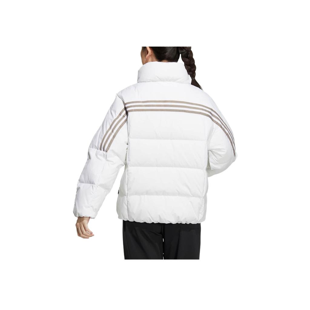 Adidas Striped Zip-Up Collar Down Jacket Women Outerwear White HR5230