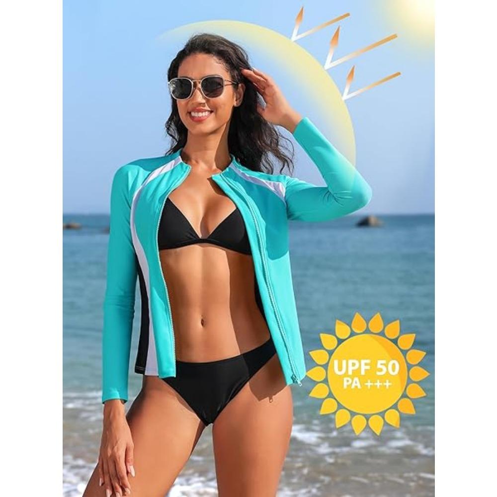 CHARMLEAKS Women Zip UV Rash Vest Long Sleeve Rashguard Shirts