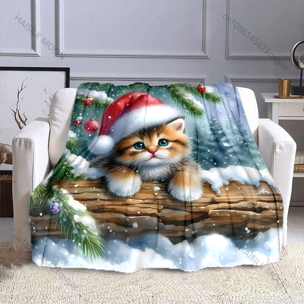 

1PC Christmas Themed Cat Pine Needles Blanket Warm Soft Luxury Gifts for Children Adults Suitable for Home Bed Sofa Travel RV 75x90cm