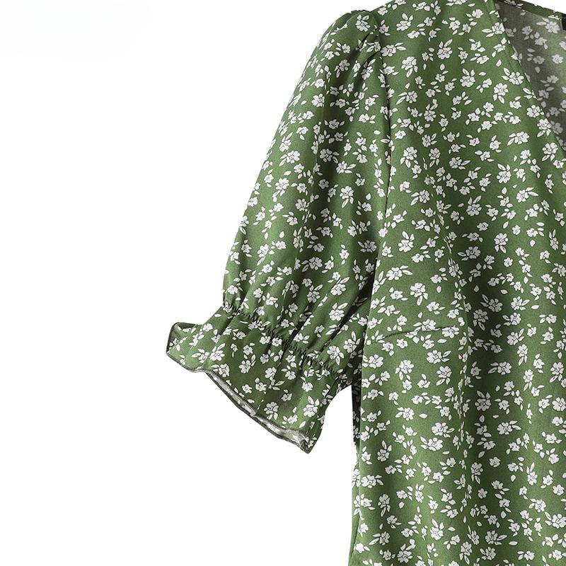 Damen Sommerkleid mit V-Ausschnitt und kurzen Ärmeln und Blumendruck