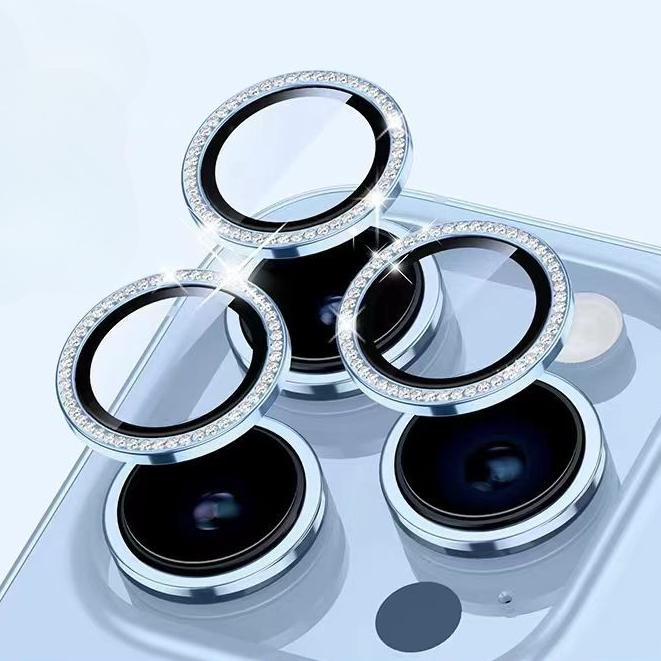 Diamond Lens Glass for IPhone17 16 15 14 13 12 11 Pro Max Camera Protector Cover for IPhone 14 Plus 14Pro Max Metal Ring Lens Glass Case