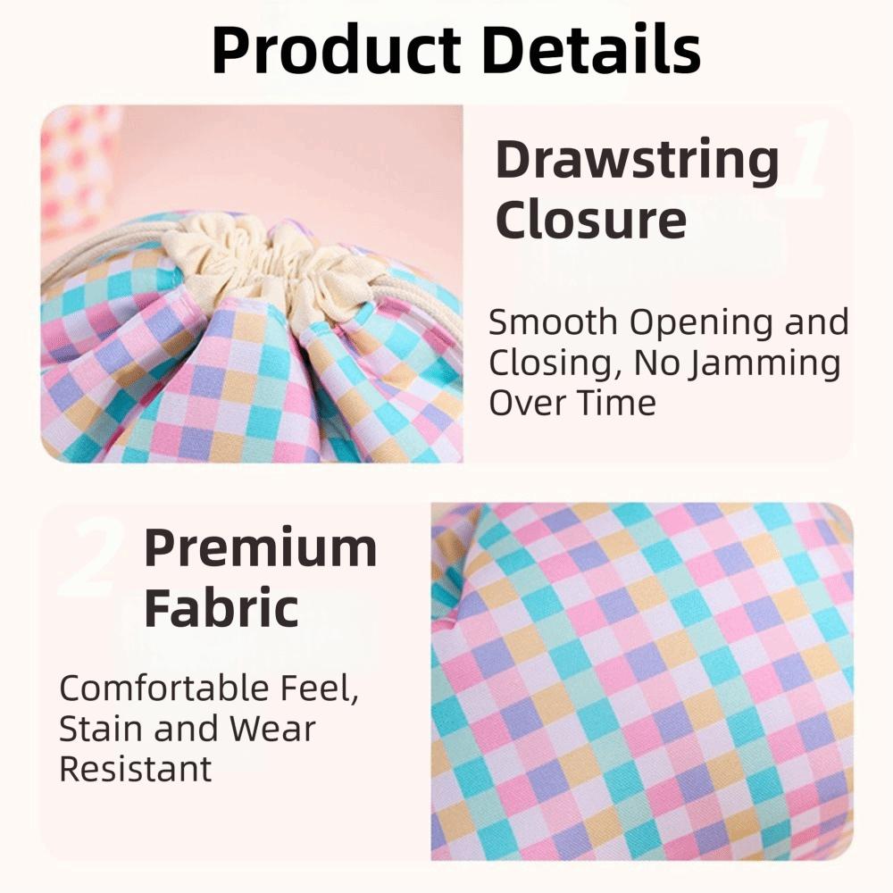Plaid Pattern Drawstring Cosmetic Organizer Large Capacity Drawstring Storage Pouch  Travel Storage
