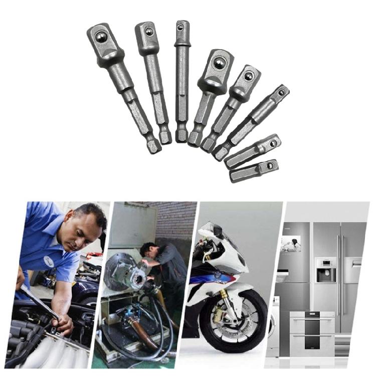 3/8Pcs Wrench Sleeve Power Drill Socket Adapter Bit Hex Drill Nut Driver Shank 1/4 3/8 1/2 Connecting Rod Head Extension