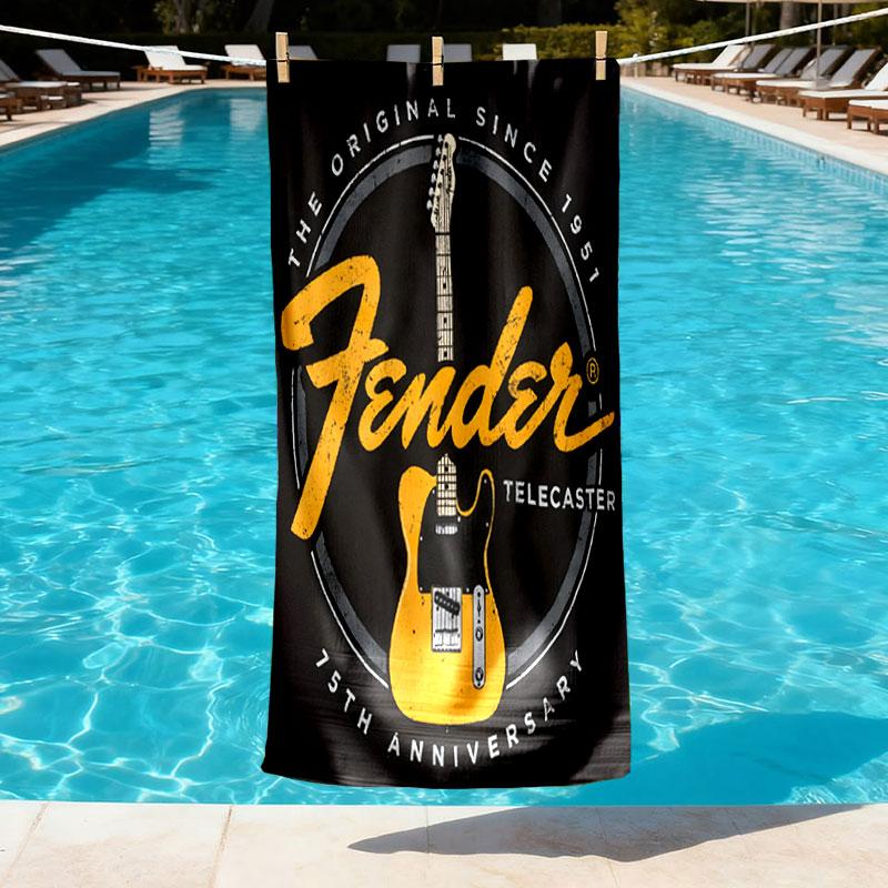 Fender Print Beach Towel Design, Soft, Lightweight. for Home Bathroom, Spa, Pool, Yoga, Surfing, Camping, Gift for Family, Friend