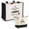 Tote Bag - PLANETEE - Duo Jute & 'Bazar D'une Cariste D'amour' Pouch - Jute/Cotton - 33x42 Cm - Personalized Gift Box