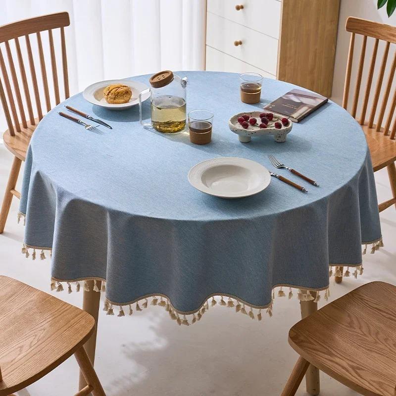 Modern Minimalist Solid Color Round Tablecloth Thickened Multi-color Hanging Ear Tablecloth Options Dust Anti Slip Table Cover