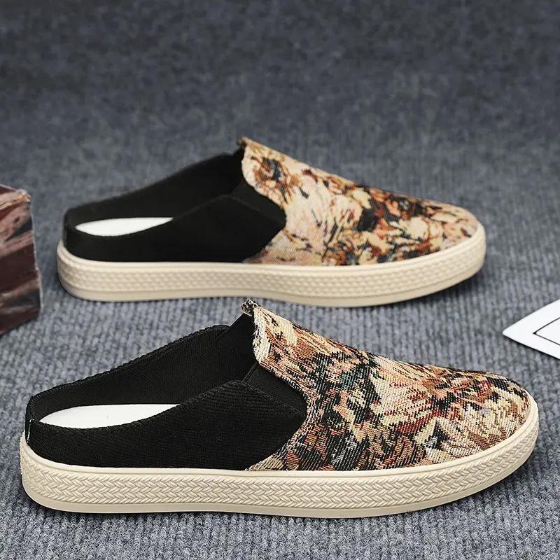 Fashion Slides Eva Rubber Male Slipper Mules Canvas Men's Shoe Half Low Price Mascullino High Quality Fashion 2025 Original Y2k Style
