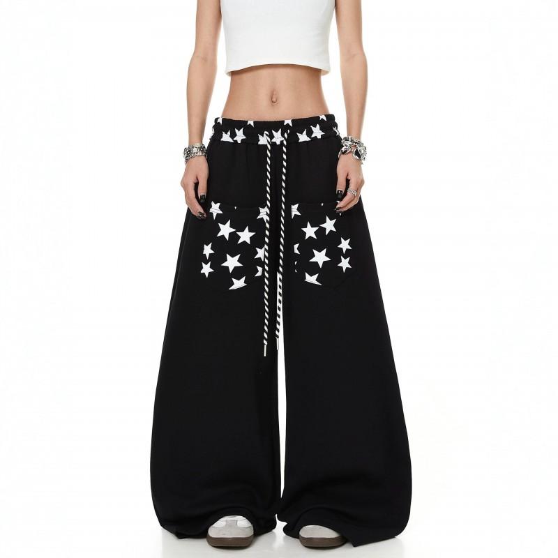 American Style Reverse Wear Star Print Curved Sweatpants Loose Wide Leg Pants Jazz Dance