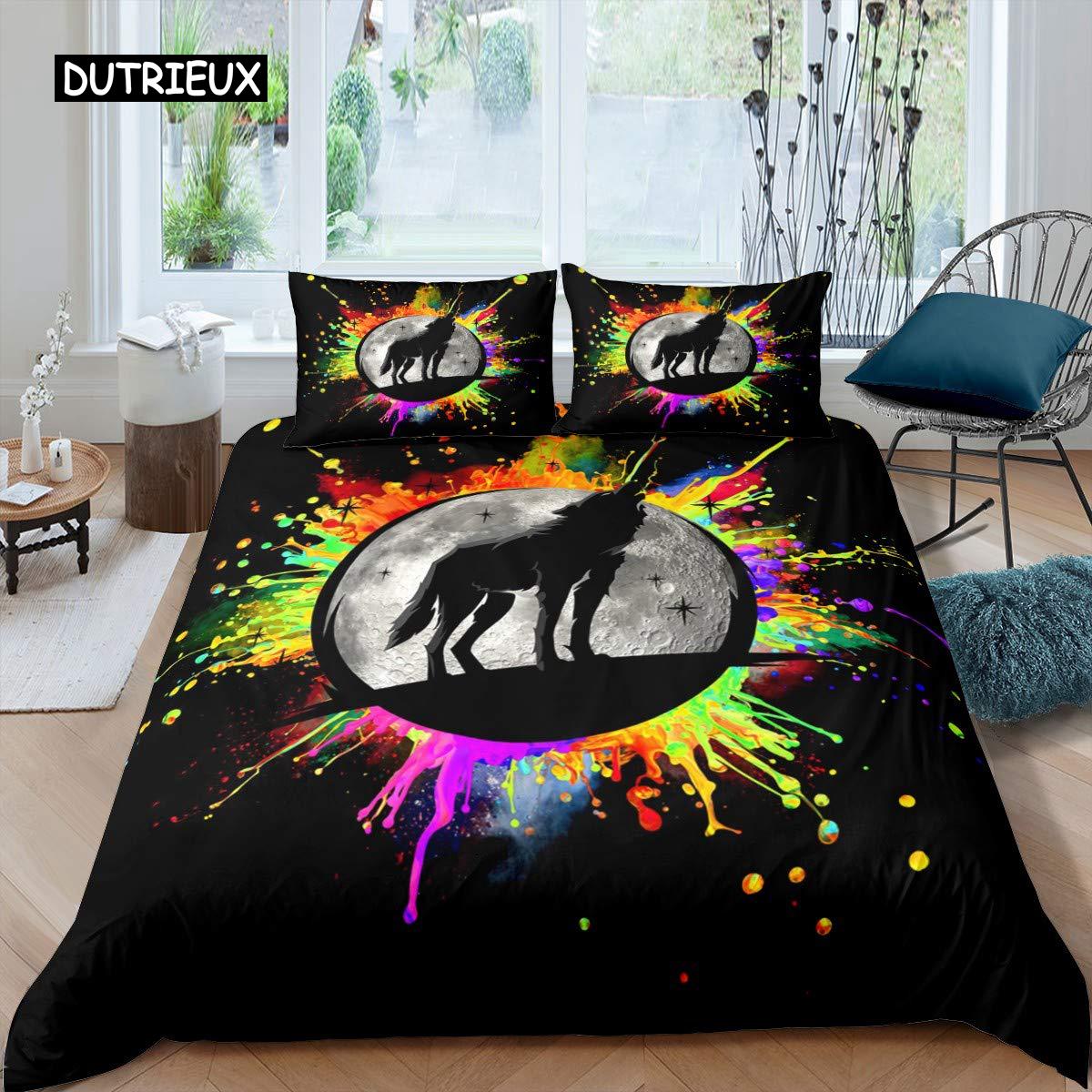 

Комплект постельного белья с изображением волка размера King Queen Boho Wolf Twin, комплект постельного белья с изображением диких животных, 2/3 предмета из полиэстера, пододеяльник EU single(135x200cm)