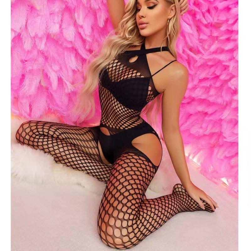 Ženy Stehna Vysoký Síťovaný Dámský overal Průhledný punčochy Sexy spodní prádlo Síťovaný Transparentní Elastické průsvitné krajkové body