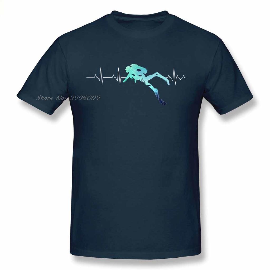 Scuba Diving Heart Beat T Shirt Oversized Cotton Crewneck Short Sleeve Men Dive Tshirt