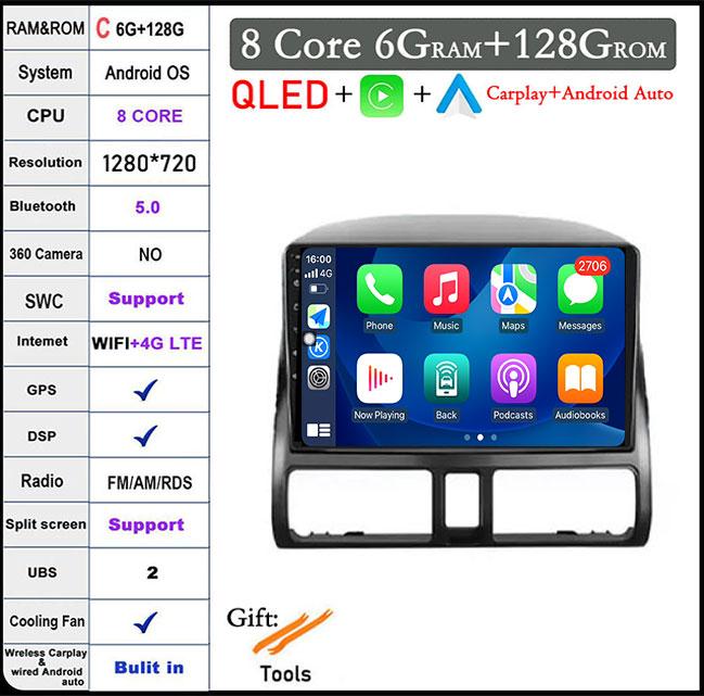 9 Lnch For Honda CR V 2 CRV 2001-2006 Android 14 Car Radio Multimedia Video Player GPS Navigation 4G Carplay Head Unit
