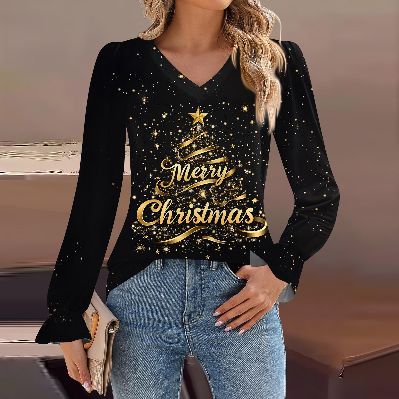 

Женская мода повседневная блузка с длинным рукавом и принтом, V-образным вырезом, рукавом-трубой XL