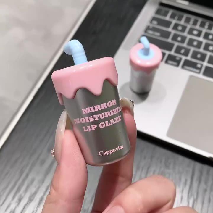 CAPPUVINI Cute Straw Cup Lip Glaze: Long-Lasting, Watery Mirror Finish Student Lip Gloss