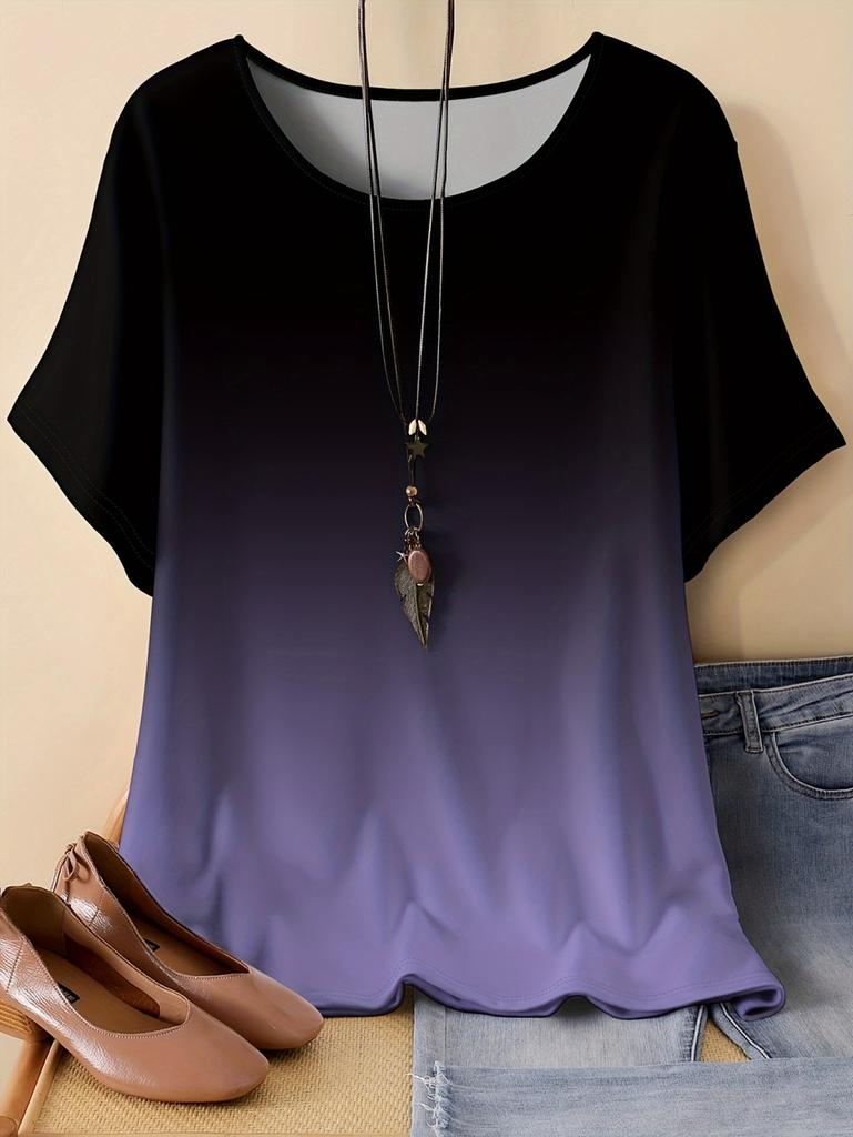 Fashion Women's T-Shirts 3D Gradient Print Tees Casual Short Sleeves Summer Oversized T-Shirt Streetwear Y2k Women's Clothing