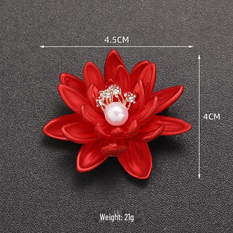 High-End Rose Red Chinese Flower Brooch: Classical Pin for Women's Qipao & Coat Accessories
