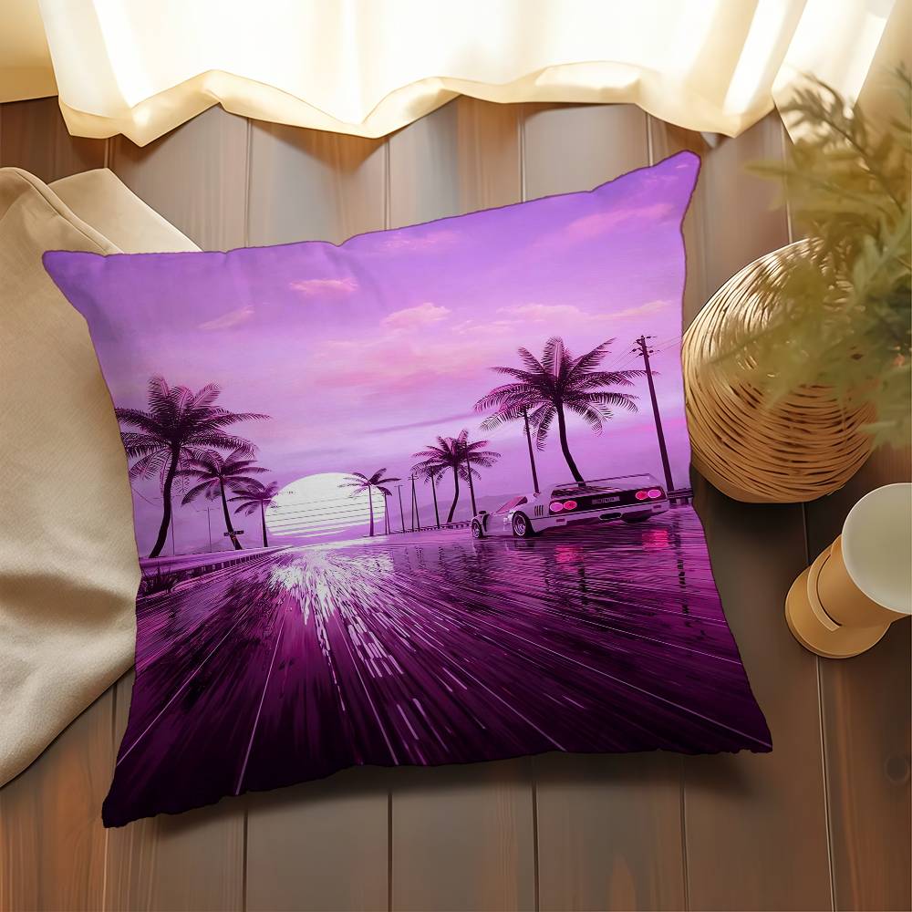 Neon Night City Landscape 80S Cyberpunk Car Cushion Cover 30X50 Polyester Sofa Cushions Throw Pillow Home Decoration Pillowcover