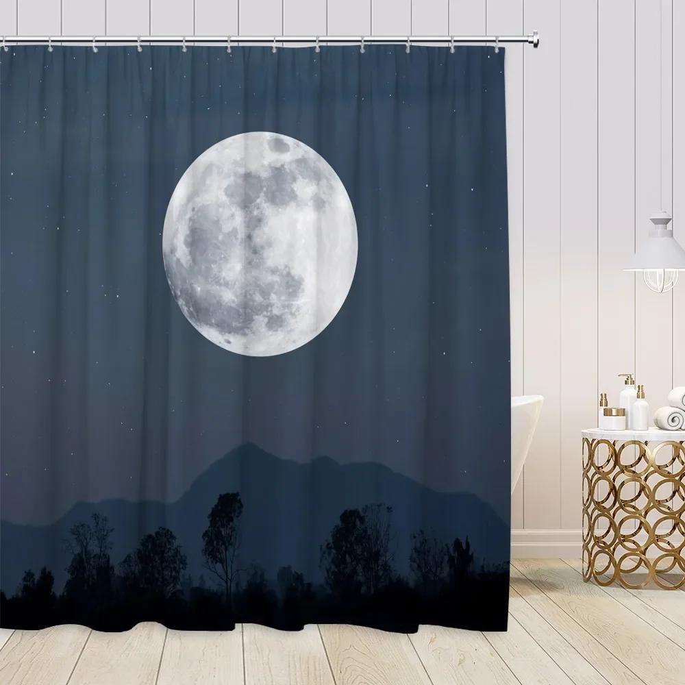 Starry Sky Night Forest View Shower Curtains Animals Fantasy Night View Pine Trees Bathroom Decorations Modern Bath Curtains W90XH180cm