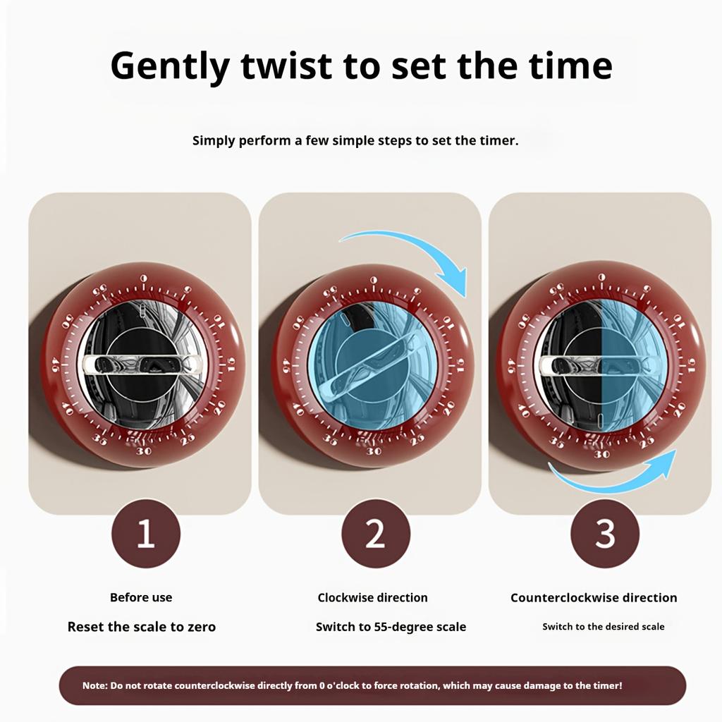 2pcs Vintage Magnetic Timer , Mechanical Screw On Kitchen, Beauty, Study, Gym Timer , No Battery Needed, Magnetic Base for Countertop, Desk