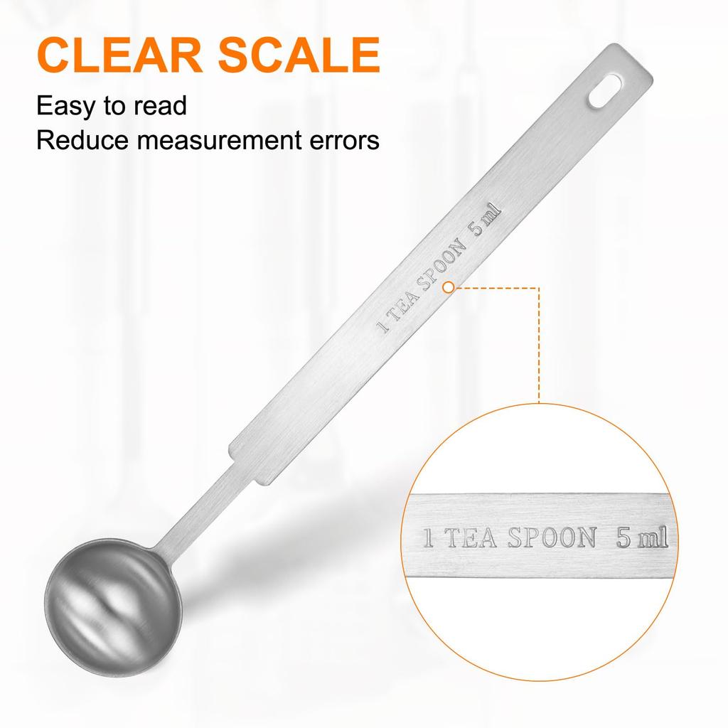 Uxcell 3-Piece Measuring Spoon, 1 Tsp (13 Tbsp 5ml) TeaspoonTablespoon, 430 Stainless Steel, Single, Small Square Bowl Measuring Spoon with Long