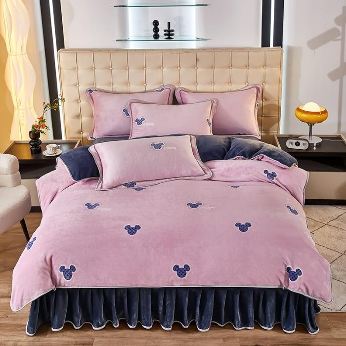 Light Luxury Thickened Milk Fleece Four-Piece Warm Double-Sided Fleece Quilt Cover Baby Fleece Anti-Static Coral Fleece Kit