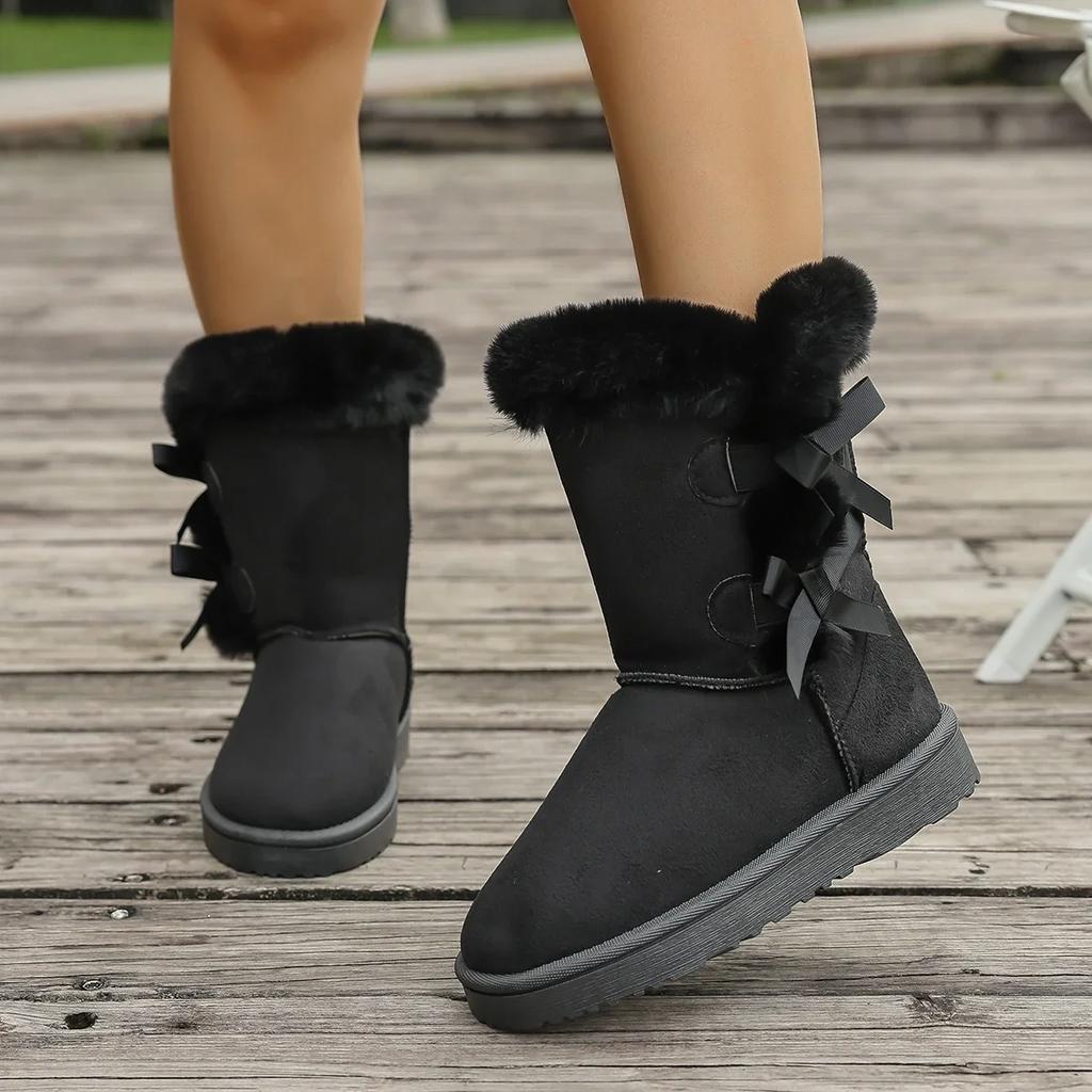 Mode Winter Mid-calf Stiefel 2025 Neue Mode Einfarbig Damenstiefel Dickes Plüsch Dicke Sohle Schuhe Damen Klassische Retro Lange Stiefel Damen