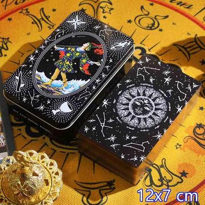 Baraja de Tarot clásica para principiantes de hierro de 12 x 7 cm, 78 cartas basadas en el sistema Rider Waite, bordes dorados.