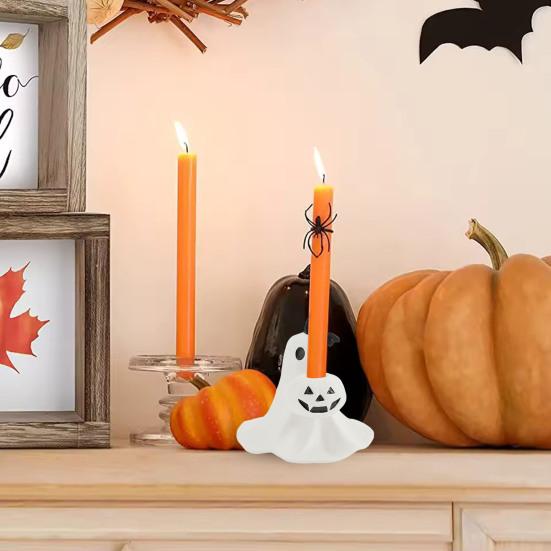 Halloween Ghost Taper Candle Holder Spooky Resin Ghost Pumpkin Tapered Candlestick Holder for Halloween Wedding Party Office Home Table Decor