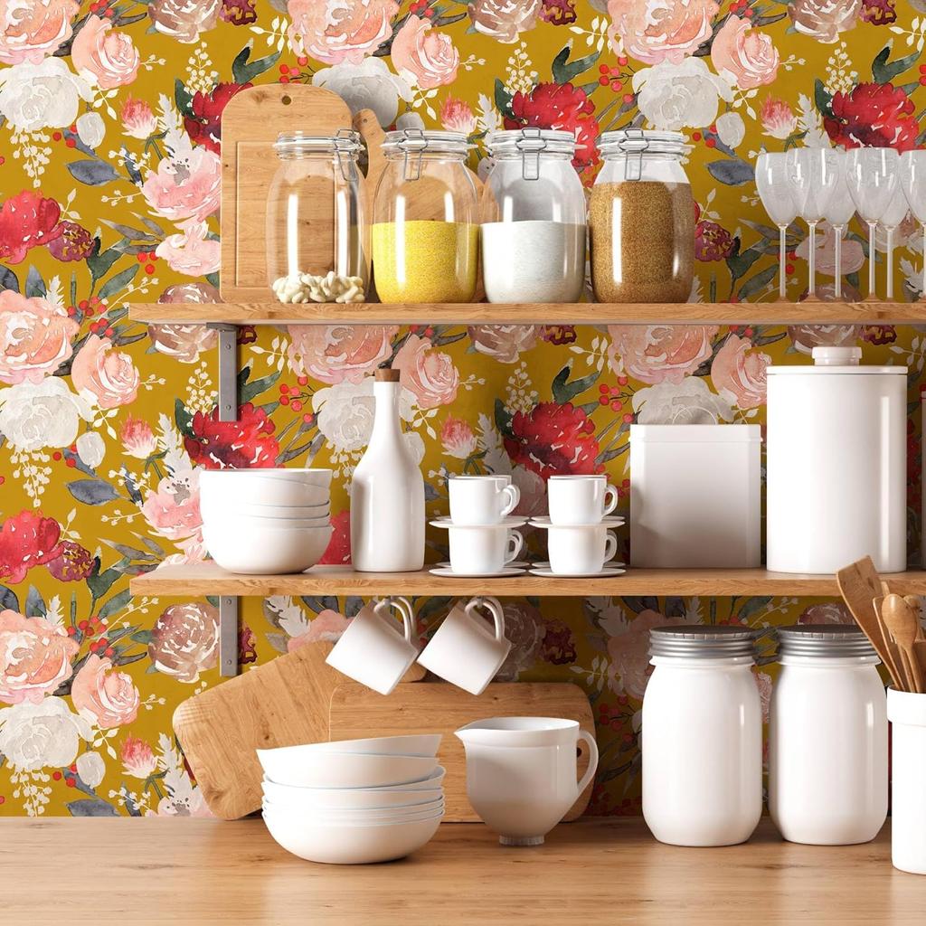 Vintage Peony Peel and Stick Wallpaper Yellow/Pink/White Floral Self Adhesive Wallpaper for Bedroom Home Wall Decorations