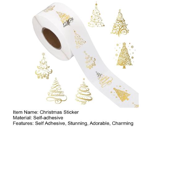 500 Pcs Christmas Stickers Roll Gold Foil Christmas Tree Label Stickers Winter Holiday Round Adhesive Decals for Envelopes Invitations Cards