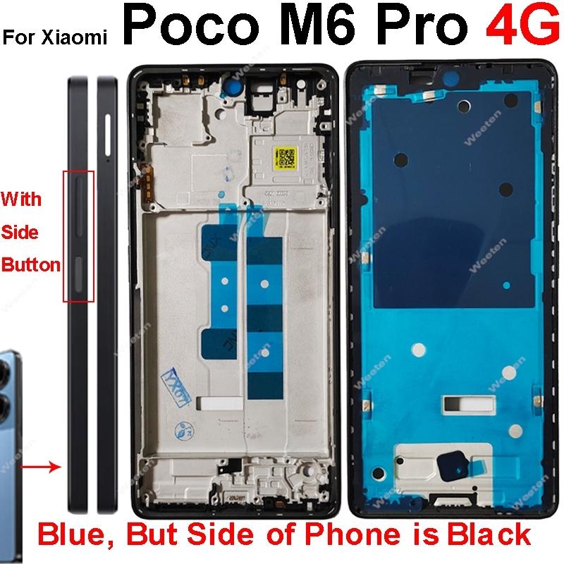 LCD Middle Frame Housing For Xiaomi Poco M6 M6 Pro 4G 5G Middle Frame Holder Cover With Volume Key Replacement Repair Parts