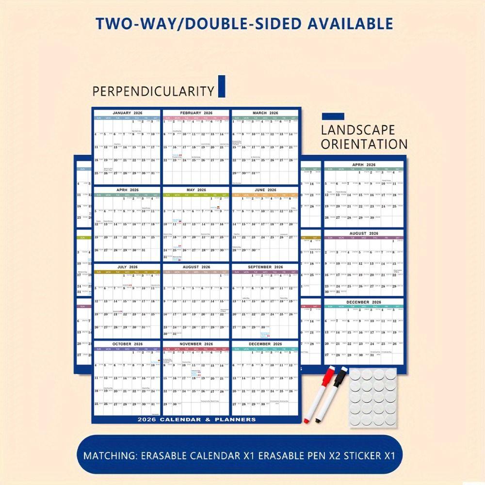 Zweiseitiger großer Wandkalender 2026 Arbeitszeitplaner für Homeoffice und Schule
