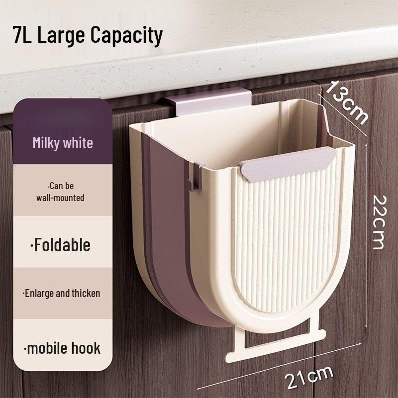 Wall-Mounted Kitchen Trash Can: Large Capacity, Folding, Hanging Waste Basket for Cabinet Doors, Creative Classified Storage.