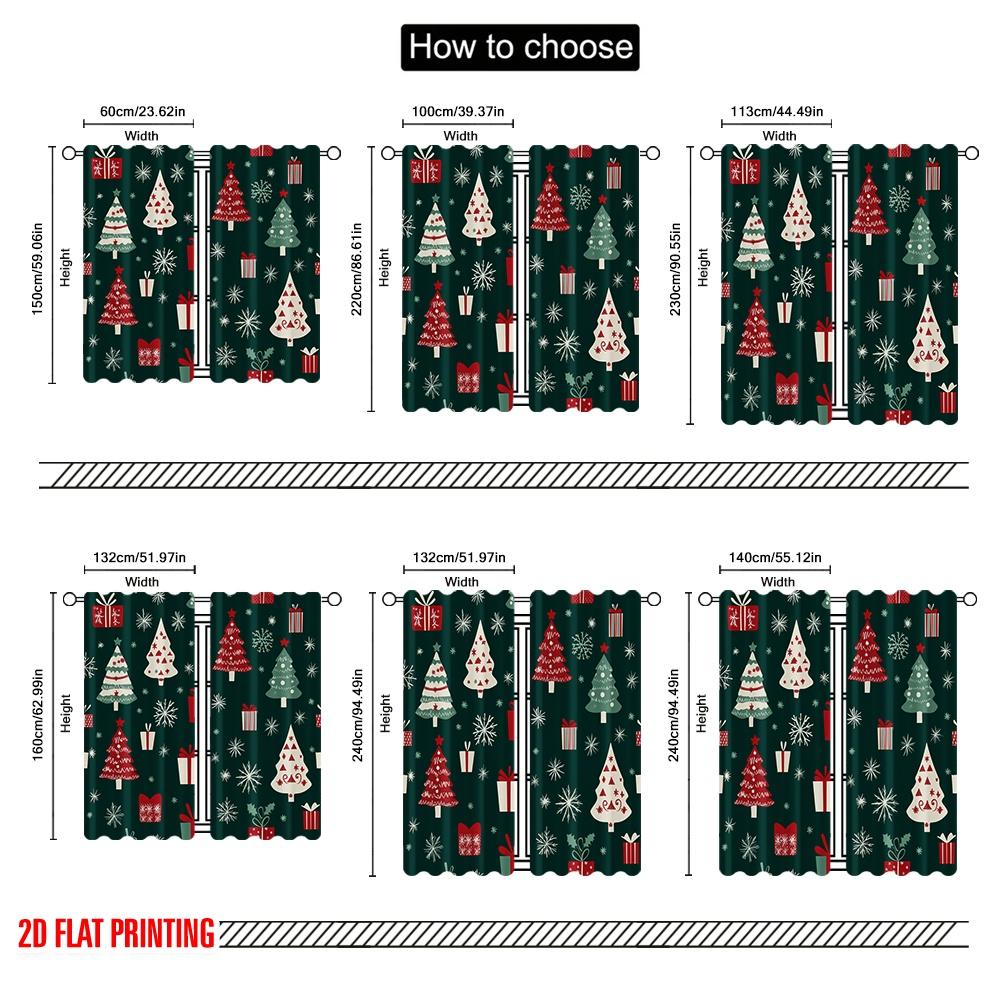 2pcs,2D Plane Printing Creative Curtains Christmas Trees Snowflakes Gifts_d (3) Polyester Woven (without Rod) Room Decor Ldeal